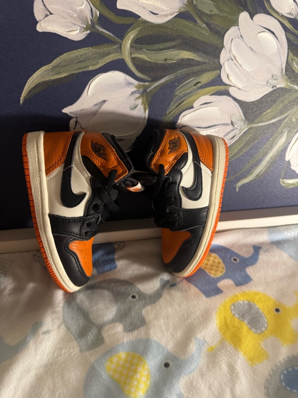 Kids High-Top Sneakers in Orange, Black & White